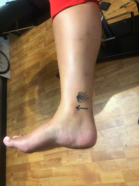 El Camino de Santiago tattoo. Camino De Santiago Tattoo Ideas, El Camino Tattoo, Camino Tattoos, Camino Tattoo, Church Tattoo, Bff Tats, Camino Portuguese, Shell Tattoos, Airplane Tattoos