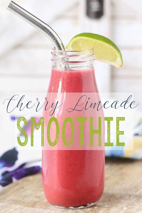 Tart, refreshing, nutritious Cherry Limeade Smoothie with peaches, cherries, lime juice, chia seeds and milk. Loaded with 5 whole-food ingredients and ready in just 5 minutes! via @Simply Sissom Summer Vodka Cocktails, Lunch Smoothie, Breakfast Drinks, Keto Smoothie Recipes, Cherry Limeade, Smoothie Packs, Smoothie Prep, Awesome Recipes, Breakfast Drink