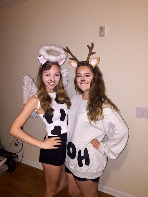 "Holy cow" & "Oh dear" costume Cow Halloween Costume Women, Holy Cow Costume, Diy Cow Costume, Cow Halloween Costume, Halloween Costume Women, Halloween Cow, Dear Costume, Cow Halloween, Halloween Duos