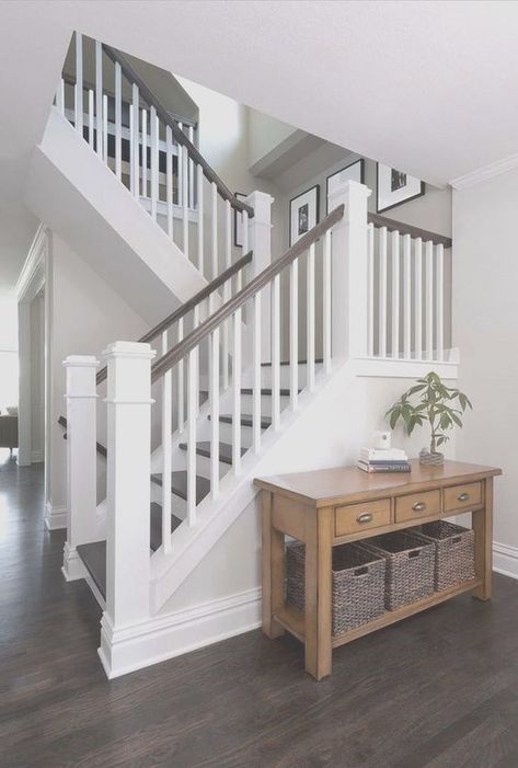 #remodeling #diy #stairsdecor Stair Railing Makeover, Farmhouse Staircase, Entryway Decorating, Interior Stair Railing, Entryway Stairs, Stairs Renovation, Stair Makeover, Stairs Makeover, House Staircase