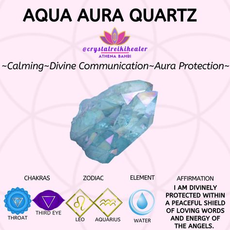 ❤️🌟Athena Bahri🌟🌈 on Instagram: “Aqua Aura! This amazing Quartz variety is an amazing crystal bonded with Gold for Divine Healing!. ⠀⠀⠀⠀⠀⠀⠀⠀⠀ •⠀⠀⠀⠀⠀⠀⠀⠀⠀ 😇Helps soothe…” Aura Quartz Meaning, Crystal Cards, Pagan Nature, Aqua Aura Crystal, Quartz Meaning, Aura Protection, Leo And Aquarius, Zodiac Elements, Reiki Healer