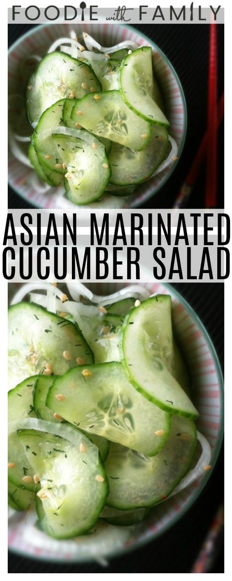 Asian Marinated Cucumber Salad: This delicate, fresh, vibrant, crisp, marinated cucumber salad is the perfect accompaniment to seafood, chicken and pork dishes. Easy Asian Cucumber Salad, Cucumbers Salad, Pickle Salad, Asian Sides, Colourful Salad, Japanese Cucumber Salad, Refreshing Recipes, Korean Cucumber, Easy Cucumber Salad