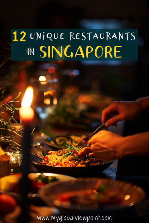 A beautifully lit dining table in Singapore, with vibrant colors, candles, and a focus on a plate of couscous being served, capturing the intimate and unique dining atmosphere of a high-end restaurant. Singapore Restaurant Design, Best Restaurants In Singapore, Singapore Restaurants, Ocean Restaurant, Food Singapore, Themed Cafes, Singapore Food, Global Cuisine, Unique Restaurants