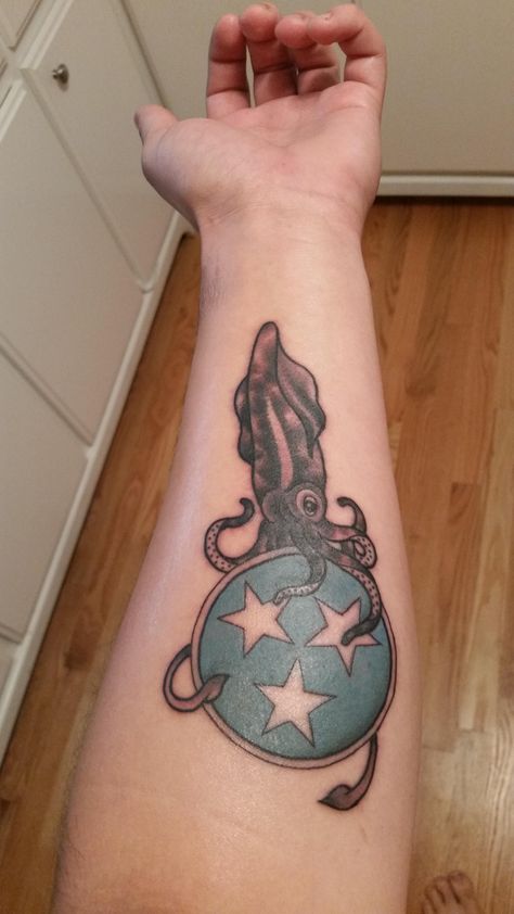 Calamari-Tristar Tattoo Tristar Tattoo, House Tattoo, Safe House, Home Tattoo, First Tattoo, Nashville Tn, Tattoo Studio, Cool Tattoos, Body Art