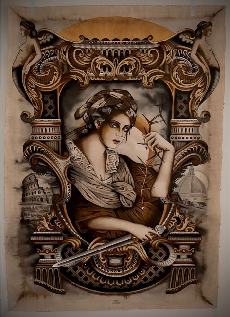 Trubute to Artemisia Gentileschi Traditional Tattoo Painting, Tattoo Painting, Sale Email, Artemisia Gentileschi, Cold Pressed, Traditional Tattoo, Greek Statue, Statue, Illustrations