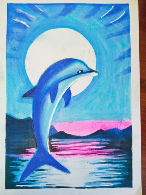 Images For Drawing, Basic Drawings, Dolphin Drawing, Memory Drawing, Children Drawing, Drawing Kids, Blue Day, Grade 9, Meaningful Drawings