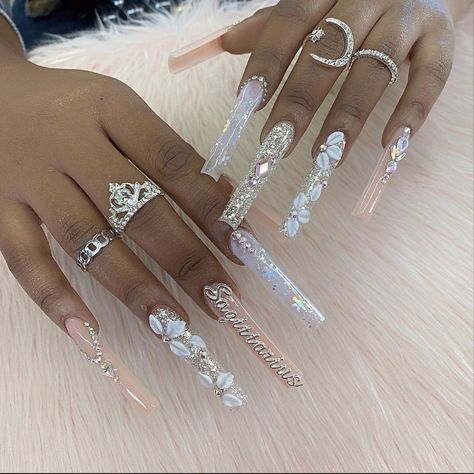 Birthday Nails Inspo Long, Nail Inspo 3d, Zodiac Sign Nails, Sagittarius Birthday Nails, Nail Inspo Birthday, Birthday Nails Inspo, Sagittarius Nails, White Nail Inspo, Nike Nails