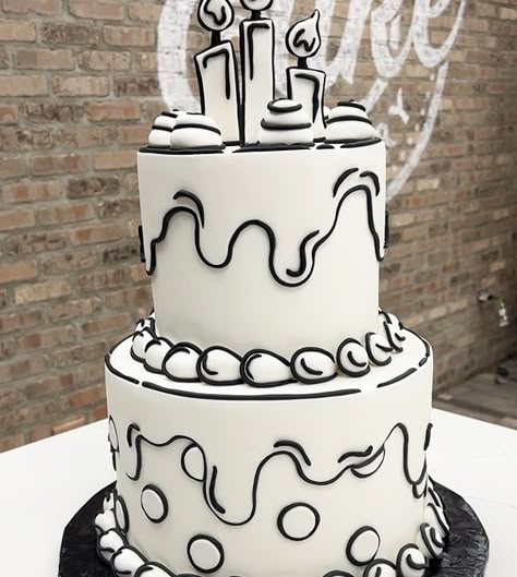 Black and White Cartoon - Comic Birthday Cake Cartoon Cake Black And White, Black And White Comic Cake, Cartoon Style Birthday Cake, Cartoon Cake For Men, Black And White Birthday Party Ideas Decoration, Black And White Bday Cake, Black White Cake Birthday, 2d Birthday Cake, Best Birthday Cake For Men Ideas