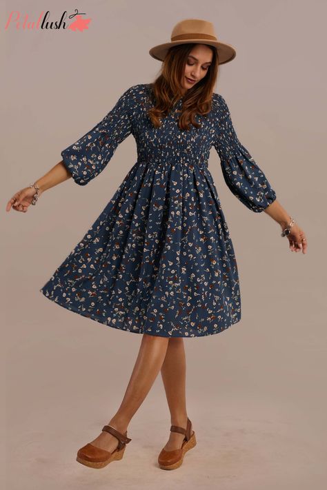 Midi Dress With Tights, Dresses With Tights, Dark Blue Midi Dress, Dresses With Tights And Boots, Floral Cotton Dress, Blue Summer Dresses, Hacks Clothes, Winter Chic, Tights And Boots