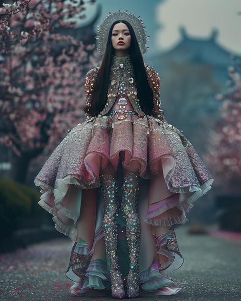 Blossom Outfit, Cherry Blossom Outfit, Golden Galaxy, Galaxy Aesthetic, Sparkling Dress, Odd Fashion, Local Girls, Fantasy Fashion, Fancy Dresses