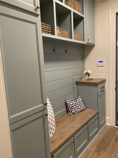 Entryway Bench Next To Stairs, Built In Drop Zone Cubbies, Two Tone Mudroom, Drop Station Entryway, Mud Room Bench With Storage, Built In Mud Room, Mudroom Ideas Entryway Garage, Home Drop Zone, Built In Drop Zone