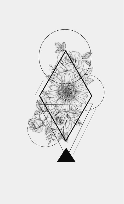 Geo Metric Tattoo Ideas, Floral Geometric Tattoo Design, Geometric Tattoo Diamond, Geo Metric Tattoo Design, Geometric Tattoo Design Women, Geometric Tattoo Women, Triangle Flower Tattoo, Geometric Flower Tattoo Design, Geometric Tattoo Female