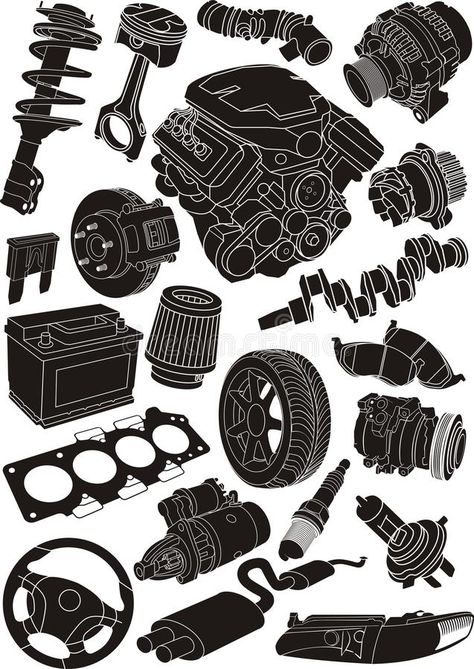 Car parts. Set of car part silhouettes , #AFF, #Set, #parts, #Car, #silhouettes, #part #ad Piston Design, Cheap Used Cars, Mechanic Garage, 3d Printer Projects, Japanese Used Cars, Used Car Parts, Car Loans, Car Finance, Car Set