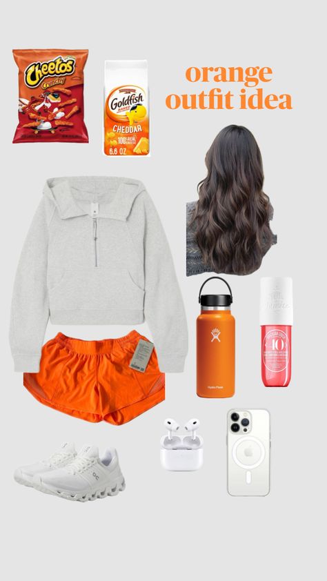 #fyp #viral #orange #goldfish #lululemon Crunchy Outfits, Outfit School, Orange Outfit, Spirit Week, School Spirit, Goldfish, School Outfits, Orange