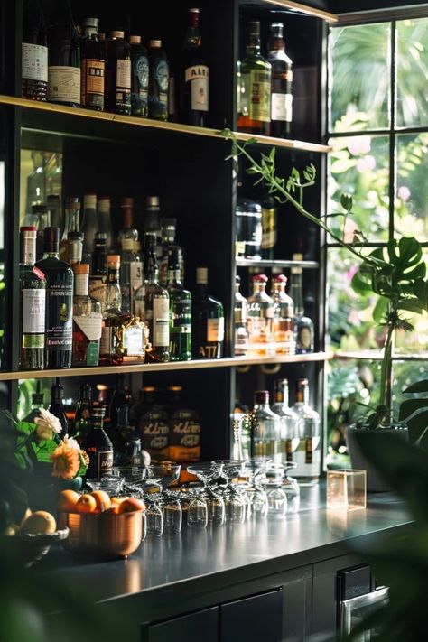 Elevate your entertaining space with our 5 Tips for Achieving a Stunning Home Bar Aesthetic. Discover chic design ideas to impress guests! Apothecary Bar Design, Bar Mirror Ideas, Home Bar Aesthetic, Bar Aesthetic, Home Bar Setup, Creative Design Ideas, Bar Inspiration, Entertaining Space, Bar Mirror