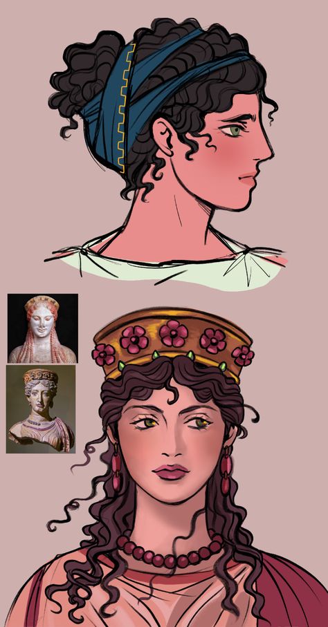 Greek Hair, Greek Mythology Gods, Some Sketches, Peach Art, Illustration Portrait, Greek And Roman Mythology, Greek Mythology Art, Lore Olympus, Fantasy Hair