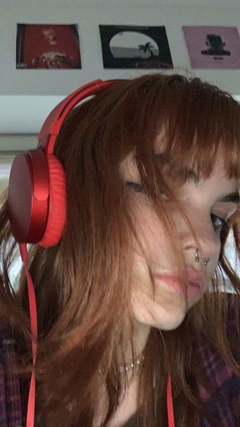 Red Headphones Aesthetic, Red Headphones, Aesthetic Headphones, Headphones Aesthetic, Cute Headphones, Photo Styling, Over Ear Headphones, Dark Red, Red Hair