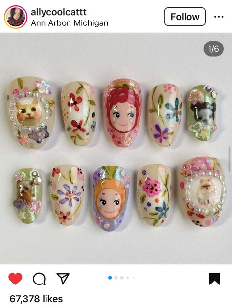 Chunky Gel Nails, Cake Nails, Angel Nails, Really Cute Nails, Floral Set, Angel Baby, Sonny Angel, Dream Nails, December 12