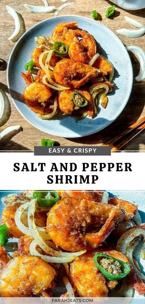 Easy and delicious Salt and Pepper Shrimp. Crispy, succulent shrimp tossed with a simple salt and pepper seasoning that’s great for lunch or dinner! #asianrecipes #chineserecipes #dinnerrecipes #shrimprecipesfordinner Cajun Cooking Recipes, Chinese Shrimp Recipes, Pepper Shrimp Recipe, Salt And Pepper Shrimp, Homemade Chinese Food, Pepper Shrimp, Pepper Seasoning, Chinese Recipe, Chinese Cooking Recipes