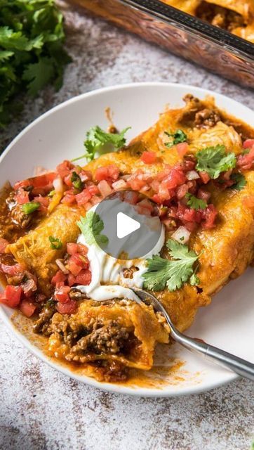 Kristin Maxwell on Instagram: "These cheesy Ground Beef Enchiladas are a family favorite and easily one of my most popular recipes! With simple ingredients and only 20 minutes of prep, they’re perfect for a busy weeknight dinner.  👉 You can Google “Yellow Bliss Road Ground Beef Enchiladas” to get to the recipe with more tips.  GROUND BEEF ENCHILADAS  Serves 8  INGREDIENTS  1 pound ground beef 1 small white onion diced 1 clove garlic minced 2 tablespoons taco seasoning (1 packet) ½ teaspoon cumin 1/4 cup water 8-10 corn tortillas 28 ounce can red enchilada chile sauce 2-3 cups freshly shredded cheddar jack cheese 1 green onion thinly sliced Optional Toppings: Sour Cream, Pico de Gallo or Salsa, Diced Avocado, Fresh Cilantro  ⁠ INSTRUCTIONS⁠ ⁠ 1. In a large skillet over medium heat, cook gr Ground Beef And Corn Tortilla Recipes, Corn Tortilla Enchiladas Beef, Corn Tortilla Recipes, Cheesy Ground Beef, Ground Beef Enchiladas, Beef Enchilada, Red Enchiladas, Chile Sauce, Beef Enchiladas