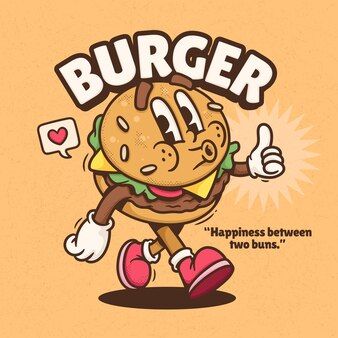 Vectores e ilustraciones de Logo hamburguesa para descargar gratis | Freepik Vintage Mascot Logo, Burger Logo Design, Burger Vector, Vintage Mascot, Food Characters, Two Buns, Art Reference, Digital Marketing, Logo Design