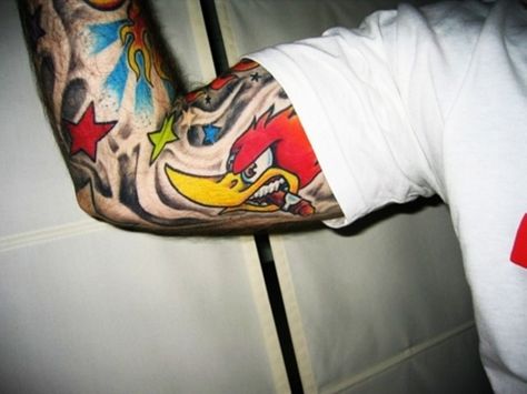 The Angry Woody Woodpecker tattoo Woody Woodpecker Tattoo, Rockabilly Tattoo Sleeve, Rockabilly Tattoo Designs, Woodpecker Tattoo, Biker Tattoos Designs, Bison Tattoo, Rockabilly Tattoos, Hot Rod Tattoo, Engine Tattoo