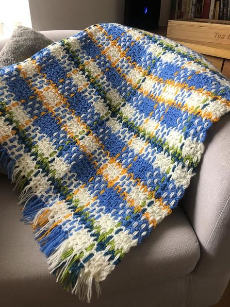 Plaid Crochet Blanket Pattern Free, Fun Crochet Blanket, Crochet Plaid Blanket, Plaid Crochet Blanket, Crochet Pattern Blanket, Plaid Crochet, Modern Crochet Blanket, Knitting Blanket, Crochet Idea