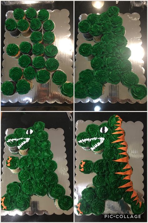 Trex Dinosaur Pull Apart Cupcakes, Dinosaur Cupcakes 3rd Birthday, Dinosaur Out Of Cupcakes, Diy Dinosaur Cupcake Cake, Three Rex Cupcake Cake, Trex Dinosaur Cupcakes, Homemade Dinosaur Cake Simple, Dinosaur 3rd Birthday Party Cake, T Rex Pull Apart Cupcakes