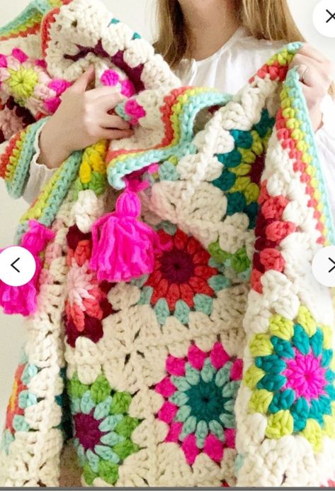 Crochet Cardigan Granny Square, Cardigan Granny Square, Square Crochet Pattern, شال كروشيه, Beginners Crochet, Colorful Crochet, Crochet Blanket Afghan, Crochet Stitches For Beginners, Crochet Square Patterns