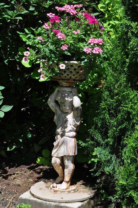 Garden Statues For Sale, Angel Garden Statues, Summer Planter, Garden Statuary, Hillside Garden, Outdoor Garden Statues, Garden Urns, Garden Angels, Garden Whimsy