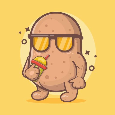 cute potato vegetable character mascot drink bubble tea isolated cartoon in flat style design Drink Character Design, Cute Potato Icon, Potato Logo Design, Cute Potato Cartoon, Potato Photo, Potato Cartoon, Potato Character, Vegetable Character, Potato Drawing