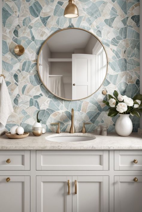 Capture seaside sophistication in your compact bathroom with shell-inspired tiles and lustrous pearl finishes. Beach house elegance meets practical design. #CoastalStyle #SmallBathroom #PearlFinishes Small Elegant Bathroom, Elegant Bathrooms, Shell Tiles, Compact Bathroom, Elegant Bathroom, Practical Design, Coastal Style, Home Reno, Bathroom Interior