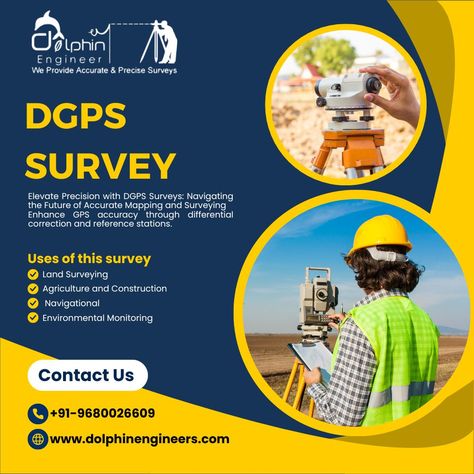 Charting the course to precision!🗺️⚙️ From land surveying to agriculture, construction to navigation, and environmental monitoring – DGPS is redefining precision.🌍 . . call on- +91-9680026609 or mail us on- info@dolphinengineers.com . . #DGPSsurvey #PrecisionMeasurement #SurveyingTechnology #AccurateSurveys #GeospatialSolutions #dolphinengineers #surveying #AdvancedSurveying #DGPSExploration #DGPSRevolution #AccurateSurveys #SurveyingInnovation Surveying Engineering, Land Survey, Land Surveying, Social Media Post Design, Post Design, Media Post, Social Media Post, Agriculture, Engineering