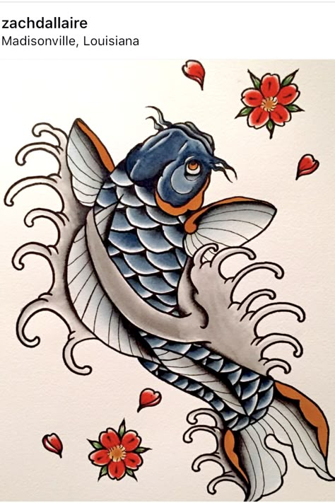 This traditional Japanese style koi fish design with finger waves and cherry blossom (Sakura) is a cool tattoo idea for men and women. Drawn and hand painted. Follow artist @zachdallaireart on Instagram! Savitar Barry, Flash Savitar, Tattoo Idea For Men, Japanese Tattoo Koi, Pez Koi Tattoo, Tattoo Koi, Tato Maori, Japanese Koi Fish Tattoo, Tato Flash