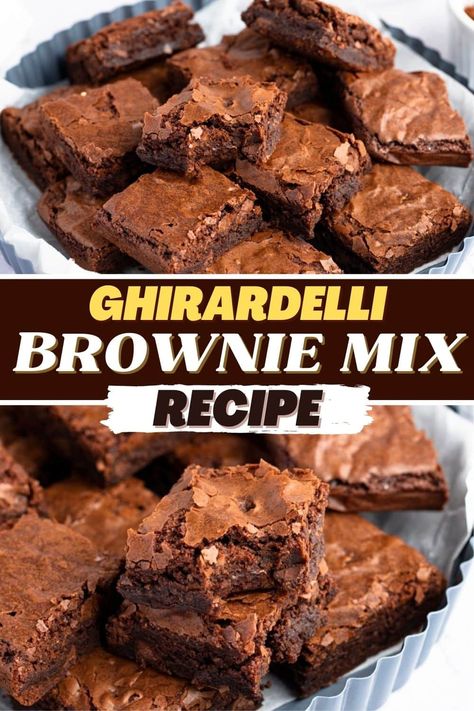 The Ghirardelli brownie mix recipe is the best boxed brownie mix out there! Try this easy recipe today for brownies that are better than homemade, plus, get tips for the best brownies. How To Make A Brownie Mix Better, Fudge Brownie Box Mix Recipes, How To Make Box Mix Brownies Better, Copycat Ghiradelli Brownie Mix Recipes, Ghirardelli Brownie Mix Recipes, Brookie Cups, Ghirardelli Recipes, Ghirardelli Brownie Mix, Brookies Recipe