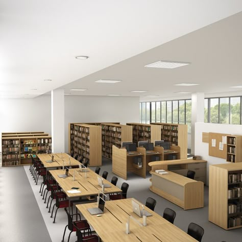 Library furnishings from Groupe Lacasse.  What a great learning environment! Library Room School, Minimal Library Design, Small Modern Library, Public Study Room, Modern Library Design, Library Layout, Educational Furniture, Library Furniture Design, Library Interior Design