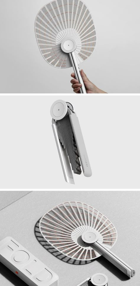 Take for instance the FOLD, an electric fly-swatter that instead of being a rigid racquet, models itself on the folding fan. The FOLD’s unique design allows it to fold down into the size of a baton that you can carry around with you (or even slip right into your duffle bag when you go camping or on an outdoor trip). READ & VIEW MORE NOW! Folding Fan Design, Deconstructivism, Art Studio Space, Cmf Design, Fly Swatter, Tokyo Design, New Technology Gadgets, Industrial Design Sketch, Id Design