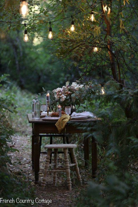 Dinner Outside, French Inspired Decor, French Vintage Decor, Autumn Table, Summer Entertaining, Romantic Homes, French Country Cottage, Vintage Farm, Farmhouse Lighting