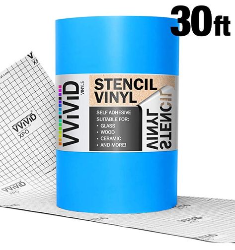 Amazon.com: VViViD Blue Low-Tack Adhesive Vinyl Stencil Masking Film 12" x 30ft Roll: Gateway Etching Cream, Vinyl Stencil, Adhesive Stencils, Stencil Vinyl, Film Roll, Stencil Painting, Glass Etching, Crafts Sewing, Sewing Stores