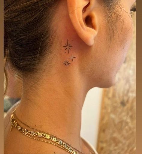 Star Tattoos Behind Ear, Sparkle Tattoo, Behind Ear Tattoos, Tattoo Spots, Neck Tattoos Women, Back Of Neck Tattoo, Star Tattoo, Discreet Tattoos, Dainty Tattoos