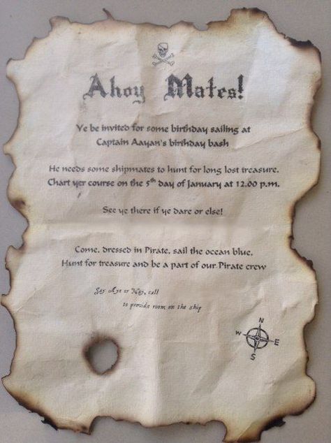 Pirate Themed Food, Pirate Birthday Party Invitations, Pirate Party Invitations, Pirate Birthday Invitations, Pirate Themed Birthday Party, Pirate Invitations, Paper Effect, Pirate Wedding, Burnt Paper