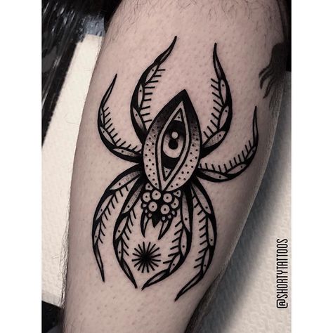 Spider Tattoo Traditional, Traditional Tattoo Eye, Story Tattoo, Traditional Black Tattoo, Traditional Tattoo Inspiration, Nature Tattoo Sleeve, Minimalist Tattoo Ideas, Web Tattoo, Insect Tattoo