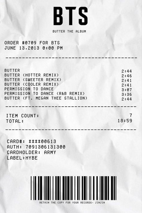 Bts Receipt, Receipt Png, Kpop Receipt, Cute Receipt, Album Receipt, Bts Tickets, Bts Sticker, Kpop Stickers, Paper Toys Template