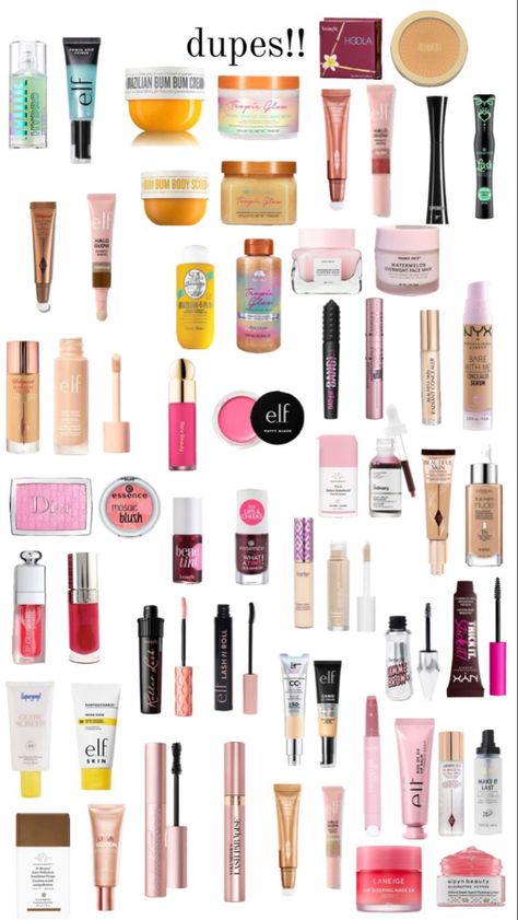 The best dupes u can find Preppy Makeup Look, Skin Care Wishlist, Preppy Makeup, Dream Makeup, Makeup Order, Makeup Bag Essentials, Makeup Wishlist, Simple Makeup Tips, Skincare Samples