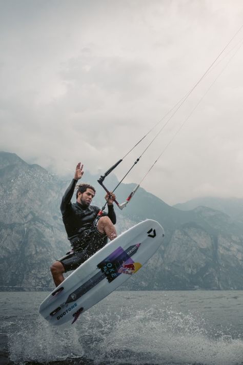 Airton Cozzolino surfes during Heros Hit Your Spot in Torbole, Italy on July 4, 2021 Portugal Resorts, Adrenaline Sports, Surf Aesthetic, Drinking Buddies, Sport Art, Water Sport, Sports Art, Kite Surfing, Wakeboarding