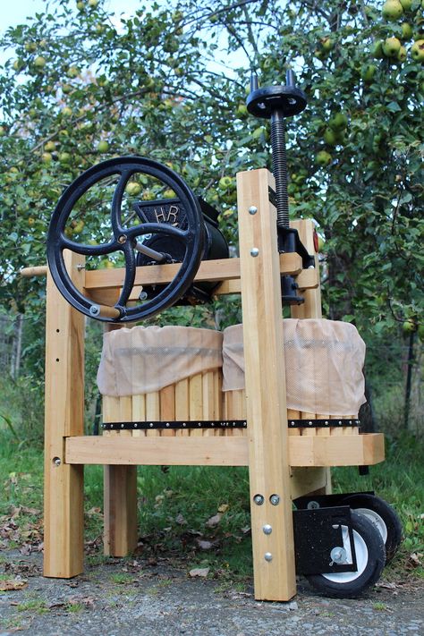 Double barrel cider press Making Hard Cider, Apple Cider Press, Grape Vinegar, Cider Press, Fruit Press, Large Glass Jars, Homemade Apple Cider, Cider Making, Wild Yeast