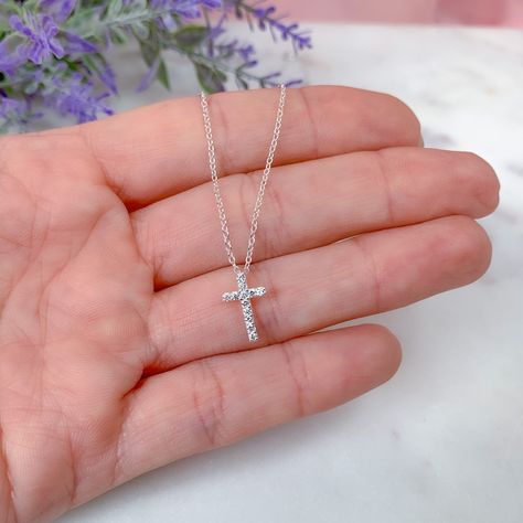 Small Cross Necklace, Cross Necklace Women, Catholic Necklace, Silver Cross Necklace, Sterling Silver Cross Necklace, Prom Accessories, Necklace Cross, Silver Cross Pendant, Small Earrings Studs