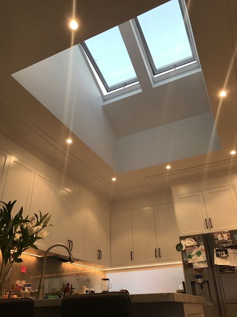 Velux Windows Kitchen, Diy Skylight, Skylight Ideas, Skylight Room, Skylight Covering, Skylight Design, Skylight Kitchen, Skylight Window, Bungalow Renovation