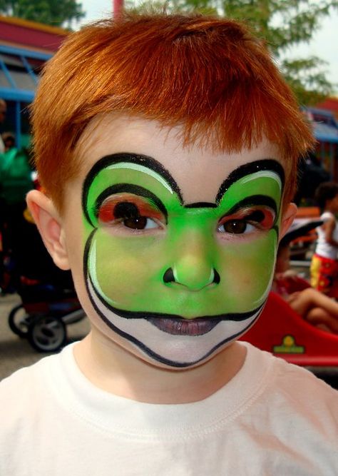 Cutest simple Frog Ever! (Face Painting) by Catherine Pannulla Animal Face Paintings, Face Painting Easy, Kids Face Paint, Cool Face, Face Painting Designs, Animal Masks, Painting Designs, Fantasy Makeup, Animal Faces