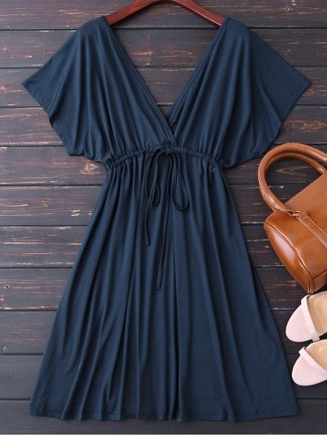 Plunge V Back Drawstring Dress PURPLISH BLUE: Casual Dresses M | ZAFUL Cruise Clothes, Diy Sy, Drawstring Dress, Cute Casual Dresses, Cool Winter, Dresses Casual Fall, Drawstring Dresses, Dress Sewing Patterns, Online Dress Shopping